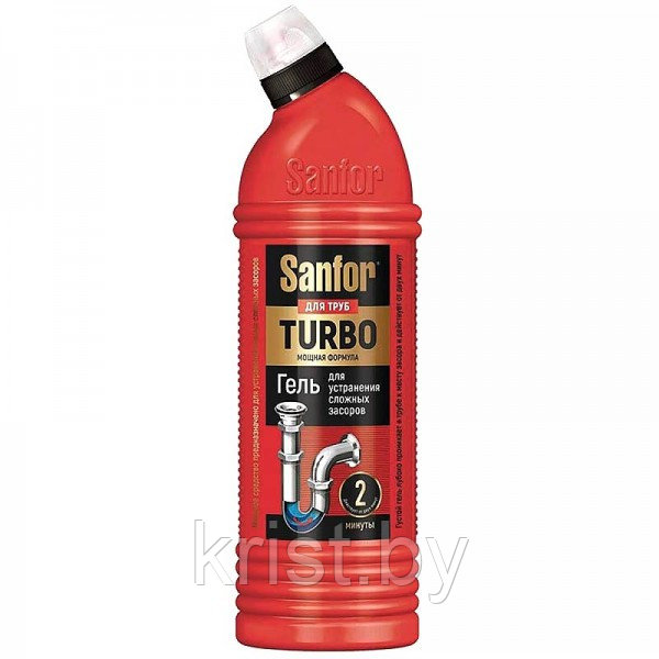 Средство для прочистки труб Sanfor Turbo, гель, хлор, щелочное, 750мл