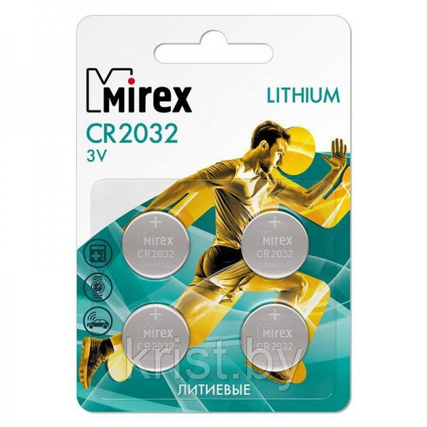 Батарейка Mirex CR2032, 3V, 4шт/уп