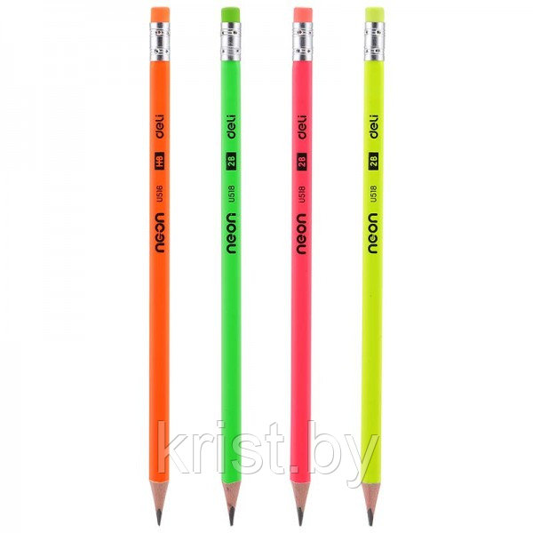 Карандаш чернографитный Deli Neon, 188мм, 2B, дерево, заточен