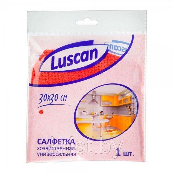 Салфетка хозяйственная Luscan, микрофибра, 1шт, красная