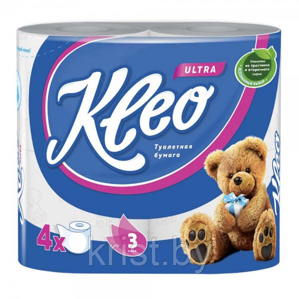 Бумага туалетная трёхслойная "Kleo Ultra", 4рул, 18м
