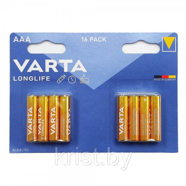 Батарейка VARTA LONGLIFE LR03 AAA B16, 1,5V, 16шт/уп