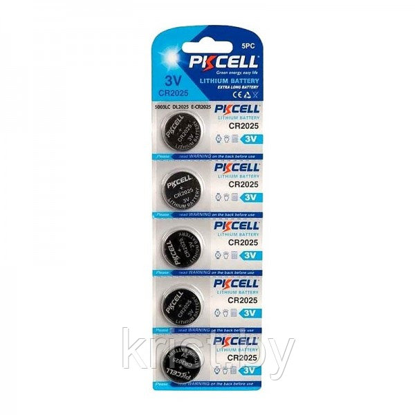 Батарейка PKCELL CR2025, 3V, 5шт/уп, цена за 5шт