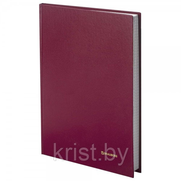 Книга учета Brauberg, А4, 96л, клетка, сшивка, офсет, бордовая