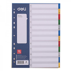 Разделители листов Deli, А4, цифровые 1-12, цветные, 12л