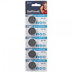 Батарейка GoPower CR2032 BL5 Lithium 3V, 5шт/уп