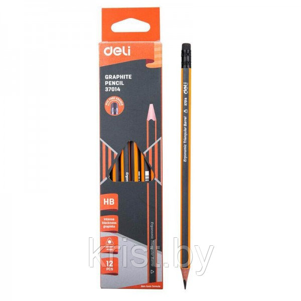 Карандаш чернографитный Deli E37014, 190мм, HB, дерево, заточен