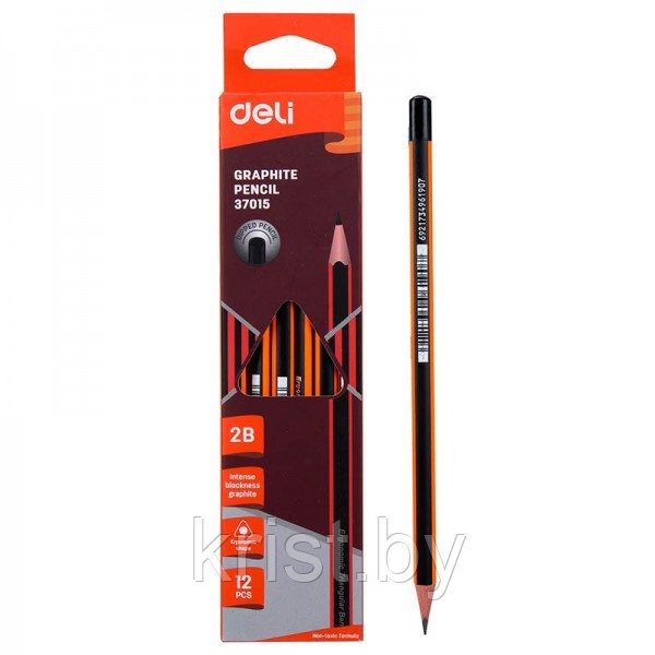 Карандаш чернографитный Deli E37015, 180мм, 2B, дерево, заточен