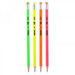 Карандаш чернографитный Deli Neon, 188мм, HB, дерево, с ластиком, заточен