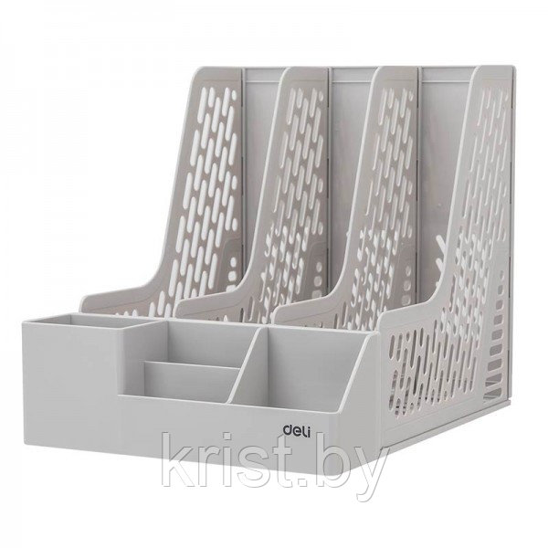 Лоток вертикальный Deli GREY, 3отд. с органайзером, 255мм, серый