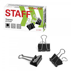 Зажимы для бумаг STAFF EVERYDAY, 25мм, 12шт/уп, чёрные