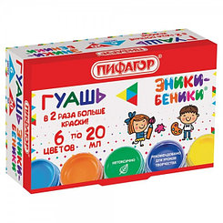 Гуашь Пифагор "Эники-Беники", 6цв, 20мл