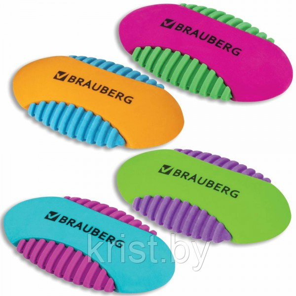 Ластик BRAUBERG "Mix S", овальный, 58х33х13мм, ассорти