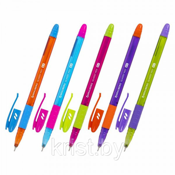Ручка шариковая Brauberg "Glassy Mix", линия 0,35мм, синяя, ассорти