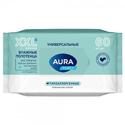Полотенца влажные Aura "Family", 60шт