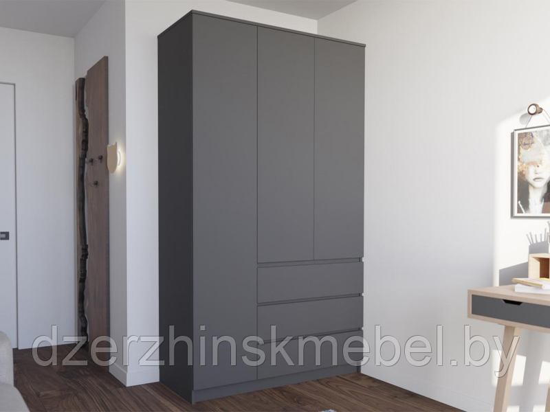 Шкаф 3-створчатый Мальм 1,2м Графит