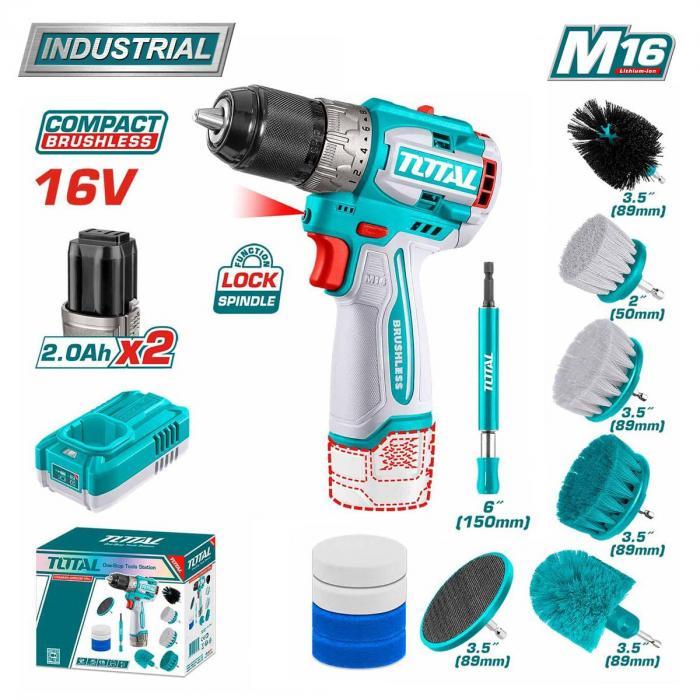 Дрель-шуруповерт с набором щеток TOTAL TOSLI240786