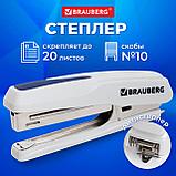 Степлер №10 BRAUBERG, до 20 листов, антистеплер, серо-синий, 229081, Китай, фото 3