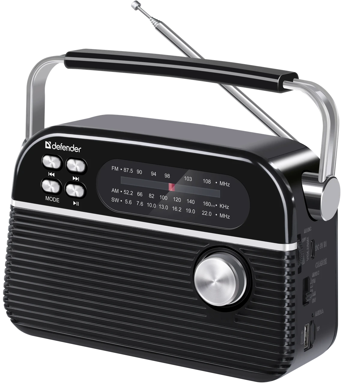 Радиоприёмник Defender Vega, 5Вт, FM/AM/SW, Bluetooth, USB, MicroSD, 1200мАч, кабель Type-C - USB