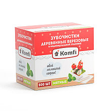 Зубочистки березовые в инд. полипропиленовой упаковке, мятные, 500 шт, в коробке, Komfi Цена без НДС