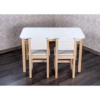 Стол и два стула для детей арт. SLN2-9050-34. Стол 50х90х55 см. Стул 34 см. Цвет белый с натуральным.