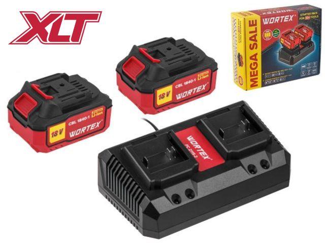 Набор аккумулятор 2х4 А*ч и зарядное устройство 2х2 А WORTEX (Вортекс) ALL1 XLT в коробке SET