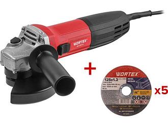 Болгарка угловая шлифовальная машина шлифмашина углошлифмашина WORTEX AG 1207-5 в кор. 720 Вт, 125 мм, 10 000