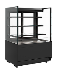 Кондитерская витрина Carboma Cube KC70 VM 1,3-2 STANDARD открытая ПРЯМАЯ БОК. (версия 2.0) черная +4...+12