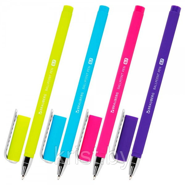 Ручка шариковая Brauberg Soft Touch Stick "Neon", линия 0,35мм, синяя