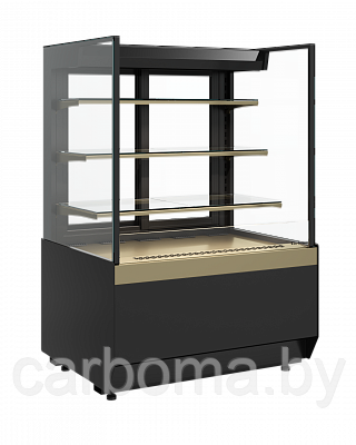 Кондитерская витрина Carboma Cube KC70 VM  0,9-2 STANDARD открытая ПРЯМАЯ БОК. (версия 2.0) беж. +4...+12
