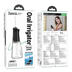Ирригатор HOCO HP61 Electric, пластик, IPX7, 2000mAh, 1400-1800 об/мин, 5 насадок, цвет: чёрный (1/3