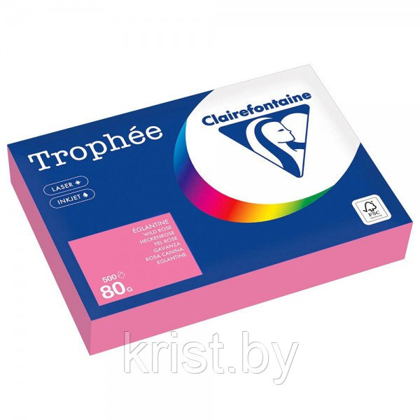 Бумага цветная Clairefontaine, А4, 80г/м2, 500л, пастель, розовая