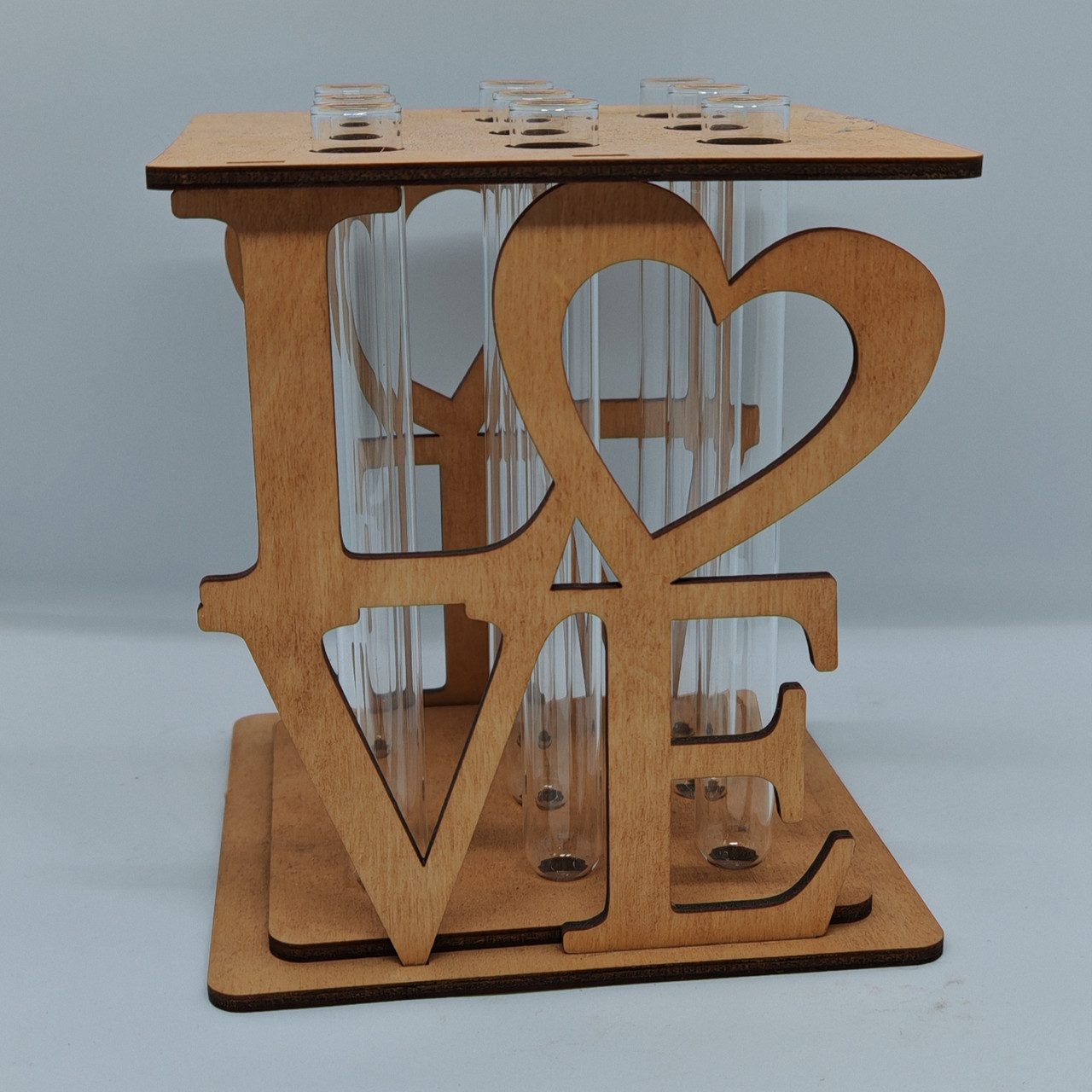 Подставка деревянная штатив для цветов на 9 пробирок 20мл LOVE с пробирками в комплекте