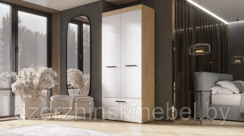 Шкаф 2-створчатый Бастон Дуб вотан/Белый глянец