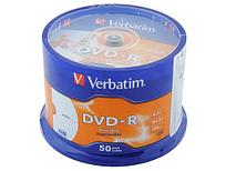 Диски DVD-R Verbatim, 4.7GB, 16x, prtintable, Cake Box 50 (50 штук)