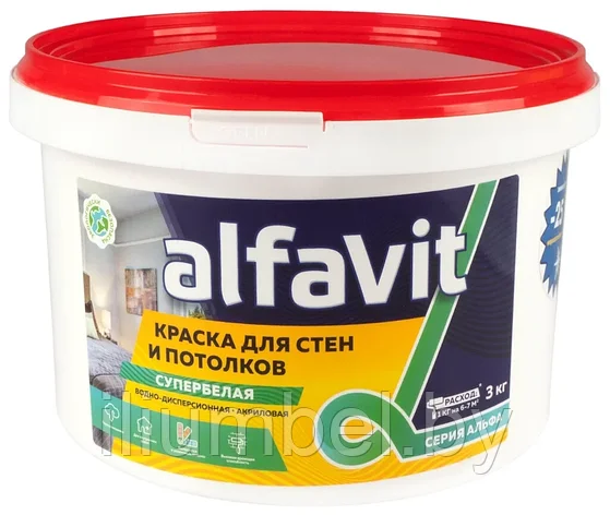 Краска для стен и потолков ALFAVIT акриловая белая 6,5 кг, фото 2