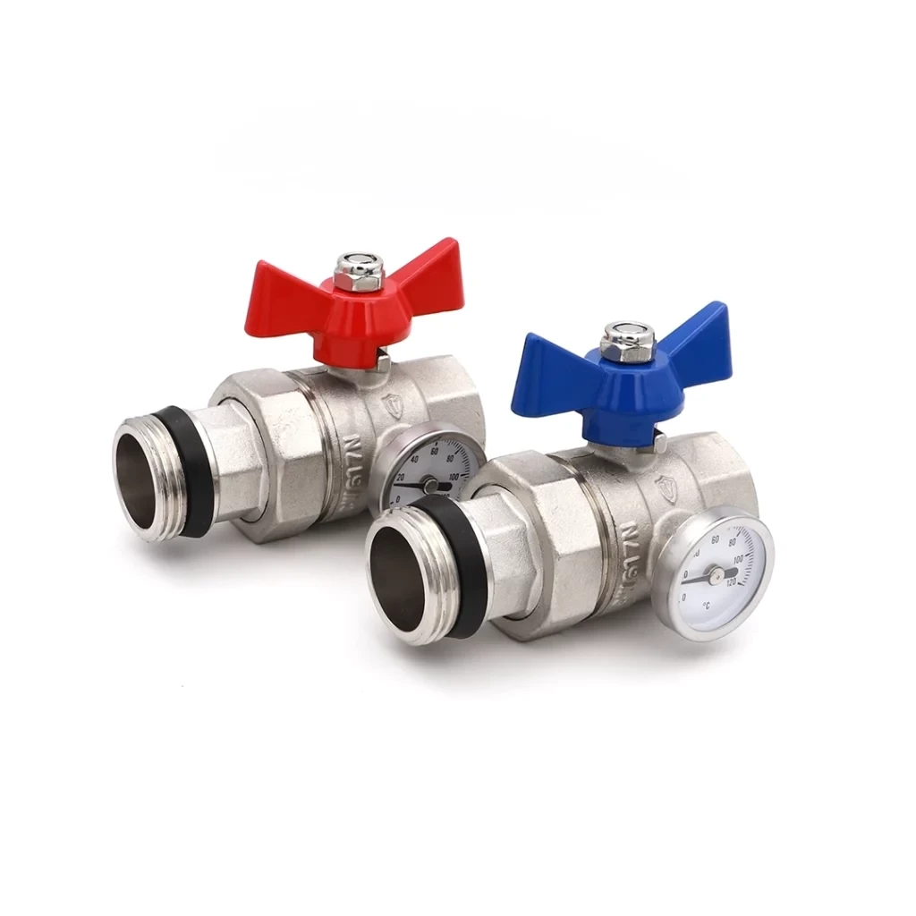 Комплект коллекторных кранов со сгоном и термометром ViEiR 1" пара