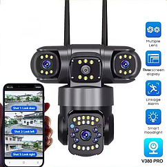 Уличная беспроводная камера 4G LTE Smart Camera V380 Pro 4 в 1 (4 объектива)