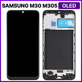 Экран для Samsung M30 (M305) в раме (OLED), черный