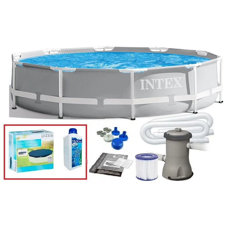Набор!!! Каркасный бассейн Intex 305x76см с фильтр-насосом 1250 л/ч, тентом и альгитинн, арт. 26702 в наборе