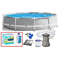 Набор!!! Каркасный бассейн Intex 305x76см с фильтр-насосом 1250 л/ч, тентом и альгитинн, арт. 26702 в наборе