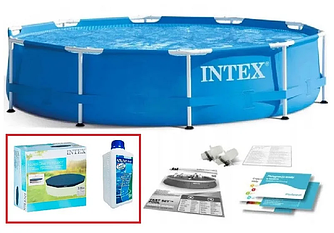 Набор!!! Каркасный бассейн Intex 305×76см, с тентом и альгитинн, арт. 28200 в наборе