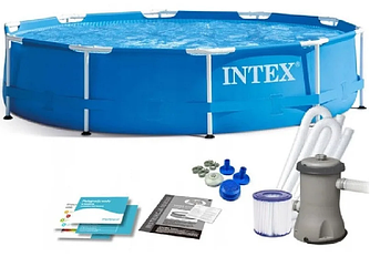 Каркасный бассейн Intex 305×76см с фильтр-насосом 1250 л/ч, тентом и альгитинн, арт. 28202 в наборе