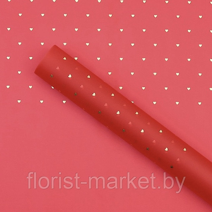 Пленка "Россыпь сердец", 50 мкм, 58*58 см, 20 л/уп., красный