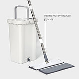 Швабра с отжимом и ведро Raccoon: ведро с отсеками для полоскания и отжима 13 л, швабра плоская, запасная, фото 3