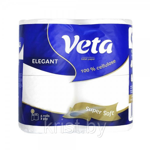 Бумага туалетная трёхслойная Veta Elegant, 4рул, 18.75м