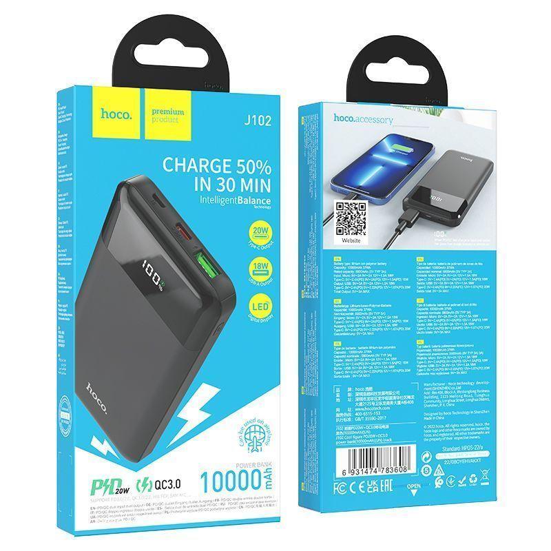 Портативный внешний аккумулятор J102 10000 mAh Power Bank (черный)
