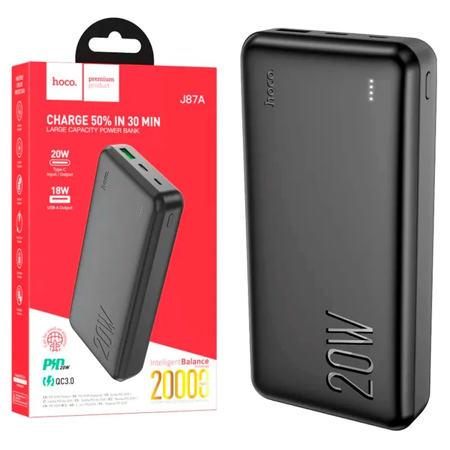 Портативный внешний аккумулятор J87A 20000 mAh Power Bank (черный)