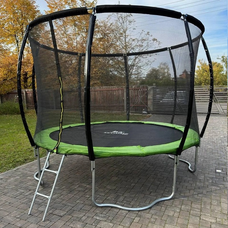 Батут SKYJUMP (скайджамп) MASTER green 252 cм (3 ноги) с защитной сеткой и лестницей