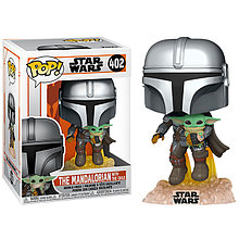 Мандалорец c Грогу в полете / Star Wars Mandalorian Mando Flying w/Jet. Фигурка Funko POP! Bobble